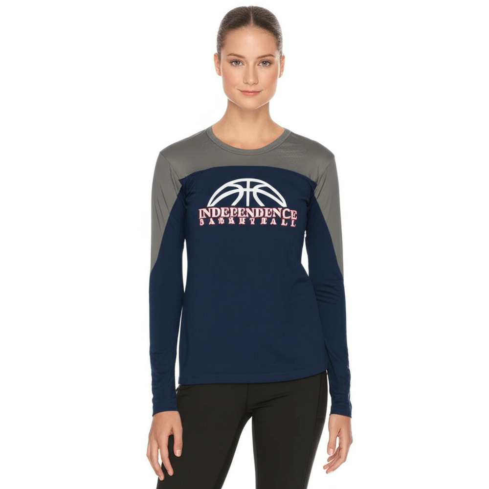 Badger Navy Blue Grey Performance Shirt Womens Small Long Sleeve Athletic Sporty